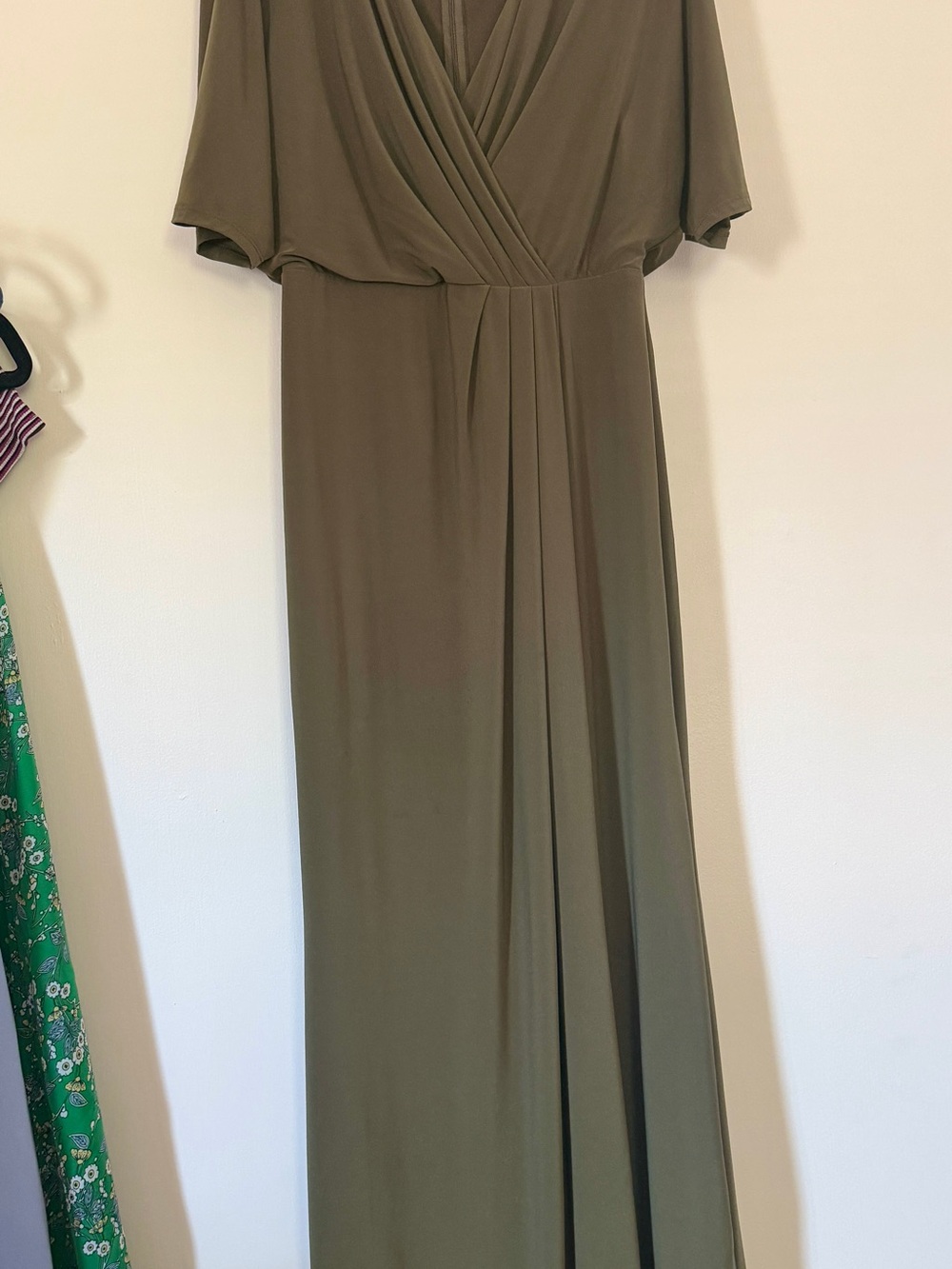 BHLDN Olive Green Backless Draped Maxi Bridesmaid Dress Size 6